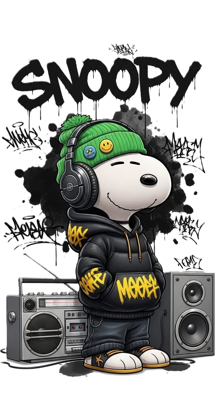 Cartoon - Snoopy with headphone Front & Back