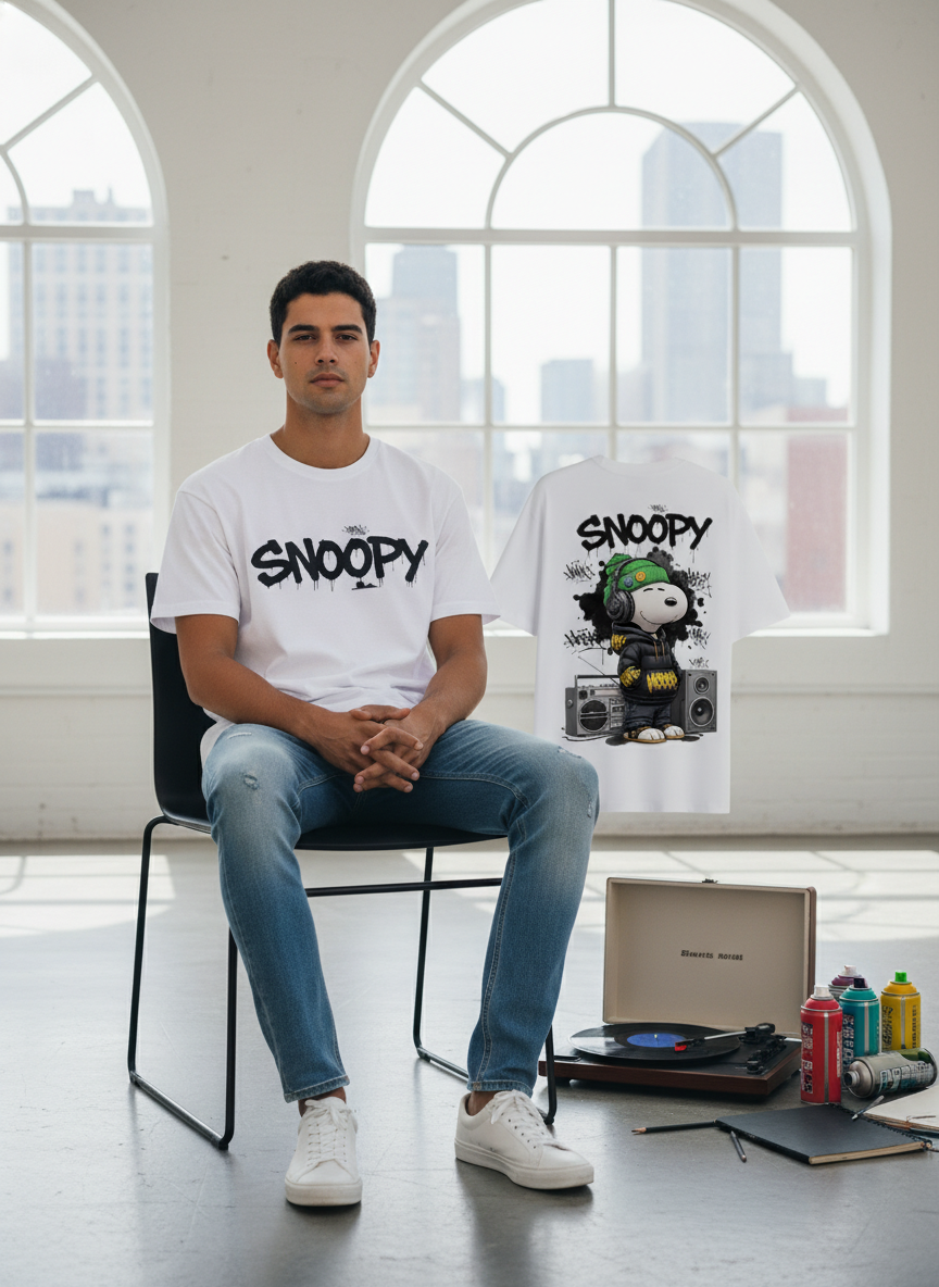 Cartoon - Snoopy with headphone Front & Back